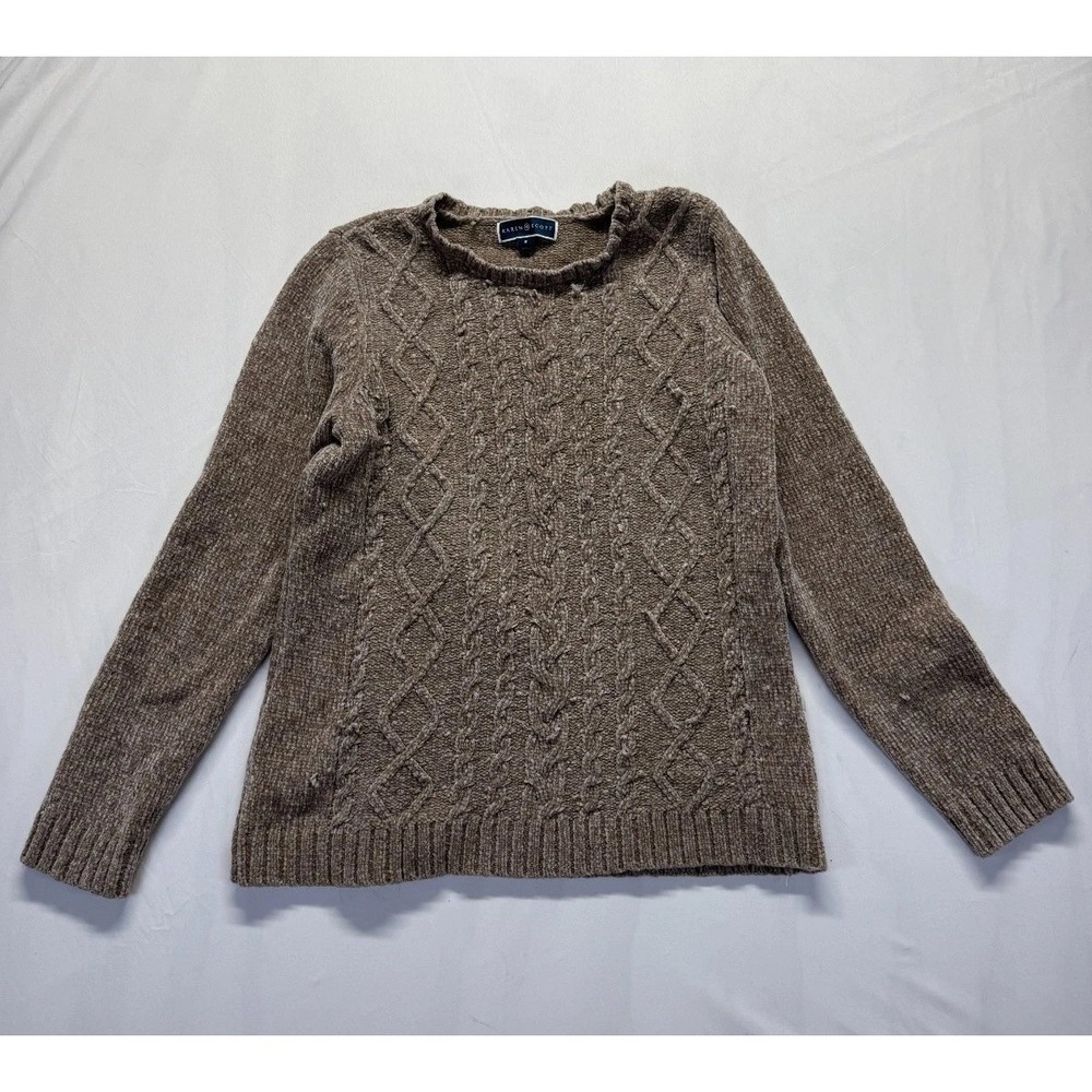Karen Scott Sweater Womens Medium Brown Chenille Cable Knit Ribbed Winter Wear